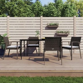 5 pcs conjunto de jantar p/ jardim c/ almofadões vime PE e aço