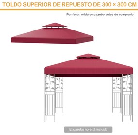 Toldo substituição para pérgula duplo 300 x 300 cm Poliéster Pátio Pavilhão Toldo com fivelas de alumínio Vermelho