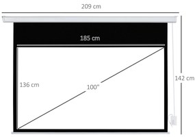 HOMCOM Tela de Projeção Elétrica 80 Polegadas Tela de Projeção Motorizada Formato 16:9 com Controlo Remoto para Cinema am Casa Exterior Festas 209x7,5x142cm Branco
