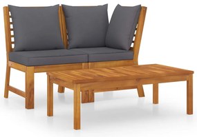 3 pcs conjunto lounge jardim c/ almofadões cinza-escuro acácia