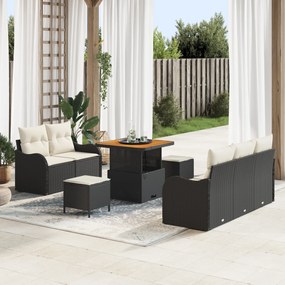 Conjunto de Sofás de Jardim vidaXL 8 Peças com Almofadas Preto Vime Ac