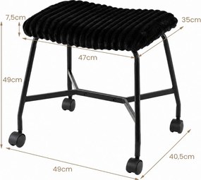 Conjunto de 2 Bancos com Rodas, 49 x 40,5 x 49 cm, Assento Acolchoado, Preto