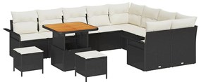 Conjunto de Sofás de Jardim 12 Peças com Almofadas Preto Vime Sintétic