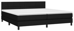 Cama box spring c/ colchão e LED 200x200 cm tecido preto