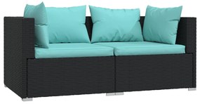 3 pcs conjunto lounge de jardim c/ almofadões vime PE preto