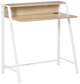 HOMCOM Secretária Mesa Computador 84x45x85cm Bancada Madeira Pés Metal Estilo Moderno Design Elegante Carvalho Branco | Aosom Portugal