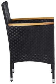 5 pcs conjunto de jantar p/ jardim vime PE/madeira maciça preto