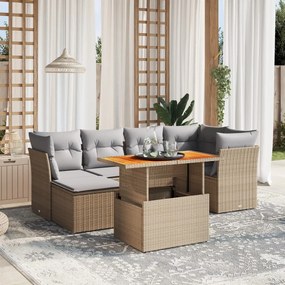 7 pcs conjunto de sofás p/ jardim com almofadões vime PE bege