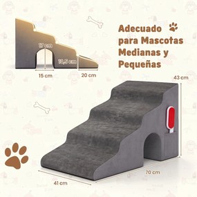 Escada para Animais, 41 x 70 x 43 cm, Degraus Antiderrapantes, Cinzento