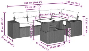 6 pcs conj. sofás jardim com almofadões vime PE cinzento-claro