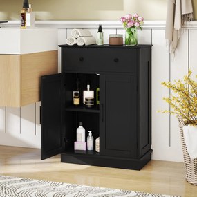 Armário casa de banho com gaveta, portas e prateleira ajustáve 56 x 30 x 80 cm preto