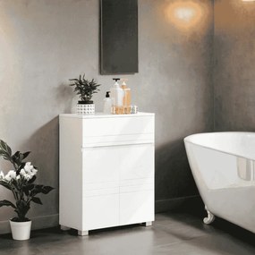 Armário de casa de banho com 2 portas 60 x 30 x 80 cm, armário de arrumação, com gaveta e prateleira ajustável branco