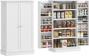 Armário de cozinha para despensa com 2 portas, 5 prateleiras e 12 suportes para especiarias - 60 x 30 x 104 cm - branco
