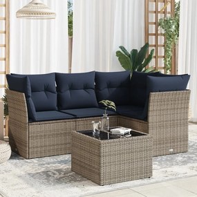 vidaXL 5 pcs conjunto sofás p/ jardim c/ almofadões vime PE cinzento