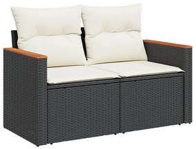12 pcs conjunto de sofás de jardim c/ almofadões vime PE preto