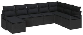 Conjunto de Sofá de Jardim de 8 Peças com Almofadas Preto Rattan
