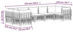 7 pcs conjunto lounge de jardim c/ almofadões vime PE antracite