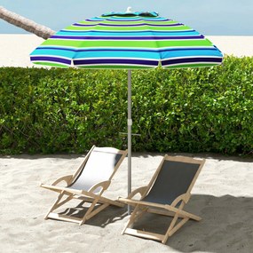Chapéu de Sol de Praia Ø178x205 cm com Inclinação de 45° e Altura Ajustável Abertura Manual Anti-UV Impermeável Multicolor