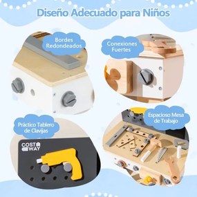Banco de ferramentas para crianças com painel perfurado, quadro de giz e Estante para crianças com mais de 3 anos Multicolorido