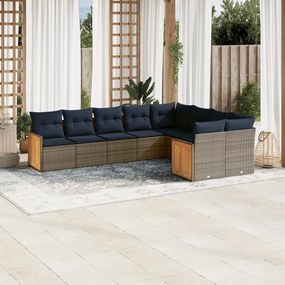 vidaXL 9 pcs conjunto sofás p/ jardim c/ almofadões vime PE cinzento