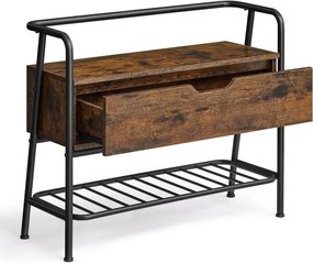 Banco de sapatos VASAGLE, sapateira, com gaveta de armazenamento, móvel para entrada, estilo industrial, estrutura de aço, para sala de estar, quarto, entrada, marrom rústico e preto-escuro LSB051K01