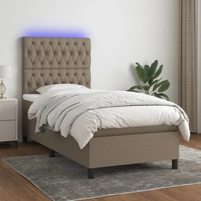 Cama box spring + colchão/LED 80x200cm tecido cinza-acastanhado