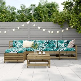 6 pcs conjunto de sofás de jardim madeira de pinho impregnada