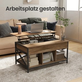 Mesa de centro com altura ajustável 60 x 100 x (48-62) cm Castanho camelo + Preto
