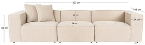 Sofá de 3 Lugares Lora – Pêssego – 303x108x65 cm