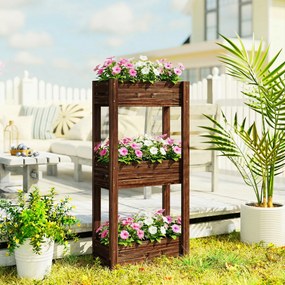 Floreira elevada com pés, 3 níveis, orifícios de drenagem e forro, 60 x 25 x 120 cm, castanho