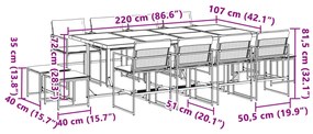 13 pcs conj. de jantar p/ jardim c/ almofadões textilene preto