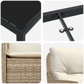 Conjunto de Jantar de Jardim 5 Peças com Almofadas Bege de Polirattan