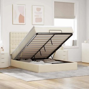 Estrutura de cama otomana com colchão tecido creme 140x200cm