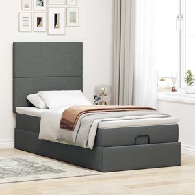 Cama Otomana com colchão &amp; LEDs 80x200cm tecido cinza-escuro
