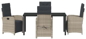 Conjunto de Jantar com 5 Peças e Almofadas Cinza Claro em Rattan Sinté