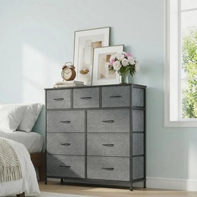 Cómoda com 9 gavetas forradas a tecido 30 x 98,8 x 95,2 cm cinzento