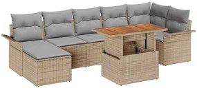 Conjunto de Sofá de Jardim de 8 Peças com Almofadas Beiges em Rattan S