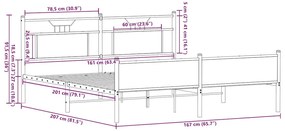 Estrutura de cama sem colchão 160x200 cm metal carvalho fumado