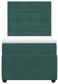 Cama com molas/colchão 100x200 cm veludo verde-escuro