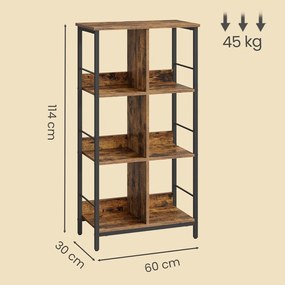 Estante com 3 níveis e 6 compartimentos 30 x 60 x 114 cm castanho-preto
