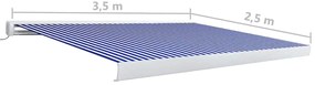 Toldo motorizado com caixa 350x250 cm azul e branco