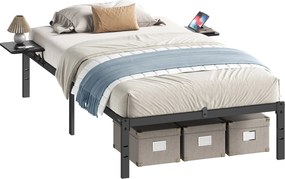 Estrutura de cama de casal em metal 200 x 90 x 40,6 cm (COLCHÃO NÃO INCLUIDO) com prateleiras de arrumação em preto