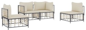4 pcs conjunto lounge de jardim c/ almofadões vime PE antracite