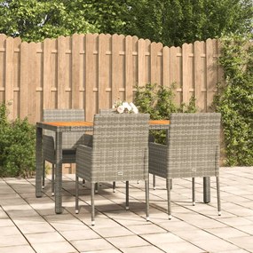 vidaXL 5 pcs conjunto de jantar p/ jardim c/ almofadões vime PE cinza
