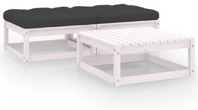 vidaXL 3 pcs conjunto lounge de jardim c/ almofadões pinho maciço