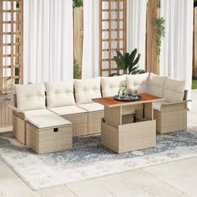 Conjunto de Sofás de Jardim de 8 Peças com Almofadas Bege de Poliratta