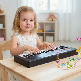 Teclado de piano para crianças elétrico portátil de 37 teclas com 8 ritmos, 8 tons e 22 demos Instrumento musical eletrónico Preto