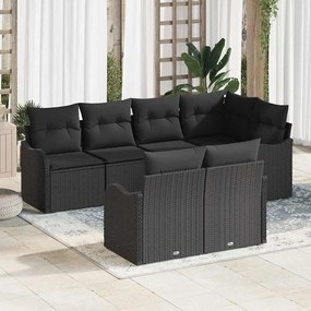 Conjunto de Sofás de Jardim vidaXL 7 Peças com Almofadas Preto Vime PE