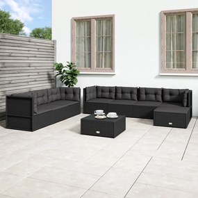 8 pcs conjunto lounge de jardim c/ almofadões vime PE preto