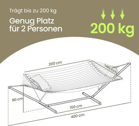 Cama Rede decanso Jardim com armação metálica para rede, capacidade de carga até 200 kg Cinzento